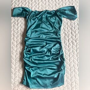 Off the shoulder teal dress